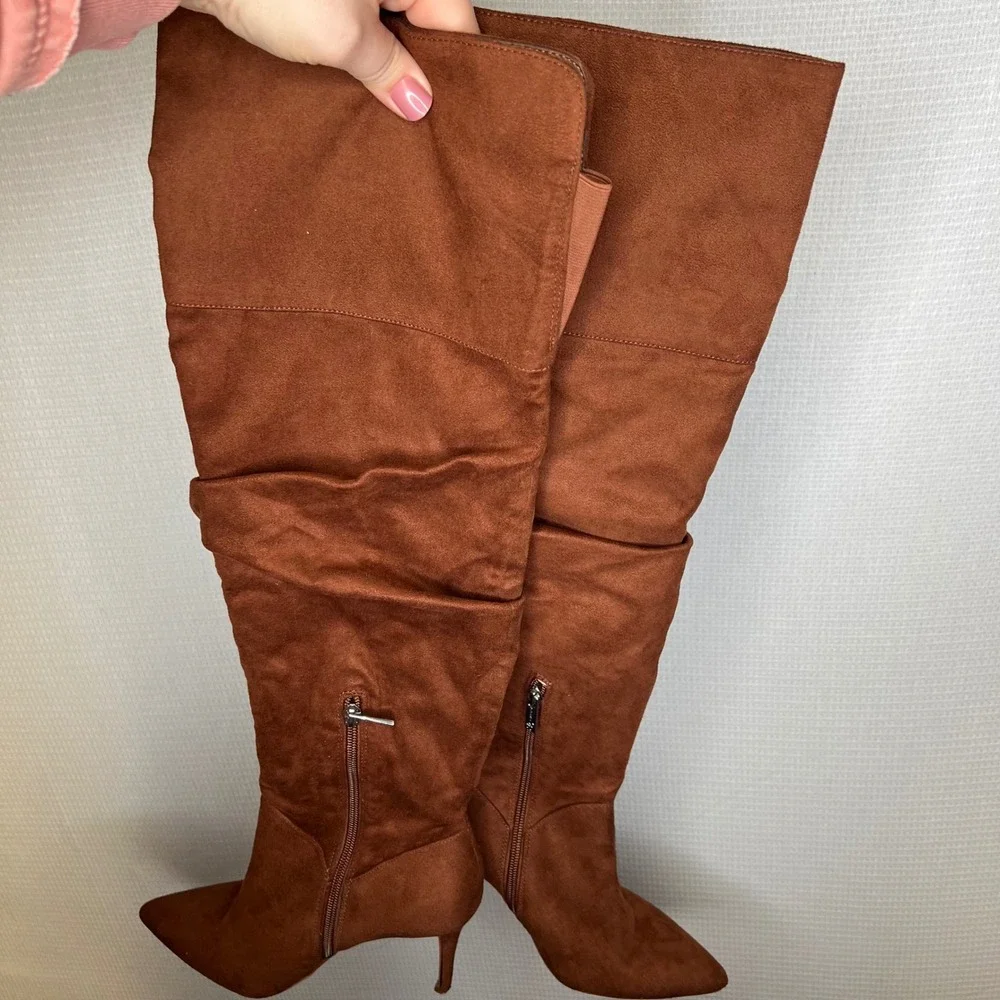 Jessica Simpson Anitah Cognac Brown Faux Suede Over The‎ Knee Boots 7.5 M